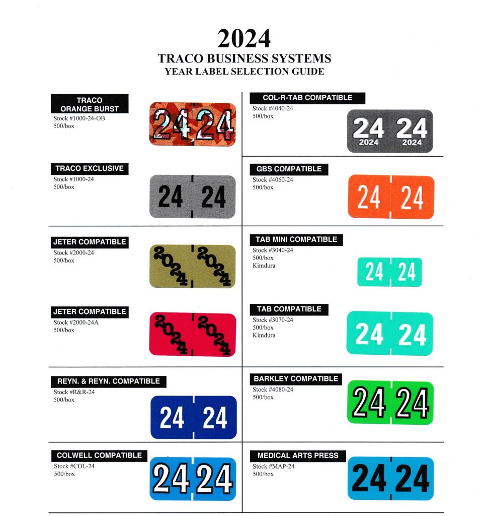 2024 Year code labels for filing systems