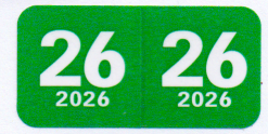 2026 "Col-R-Tab" Year code, Green/White 500/roll 2026 Year Code Label 1.5" x .75" Laminated 500 per roll Green background with White Numbers