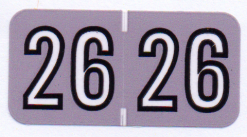 2026 "Barkley" compatible Year code Gray  /White w/ Black outline 500/roll 2026 Year Code Label 1.5" x .75" Laminated 500 per roll Gray background with White numbers and Black Outline