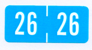 2026 "Tab" compatible Mini Year code Sky Blue /White 500/roll 1-1/8"W x 1/2"H 2026 Year Code Label 1.125" x .50" Mini Vinyl 500 per roll Sky Blue  background with White Numbers Tab Products compatible