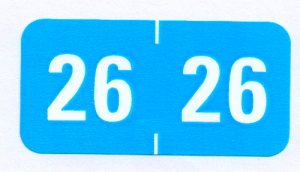 2026 "Tab" Compatible Vinyl Year code Sky Blue/White 500/roll 2026 Year Code Label 1.5" x .75" Vinyl 500 per roll  Sky Blue background with White Numbers