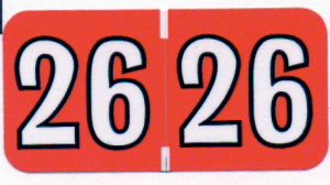 2026 "Colwell" compatible Year codes Salmon /White w/ Black outline 500 per roll 2026 Year code label 500 per roll 1.5" x  .75" Laminated Salmon background white numbers with black outline