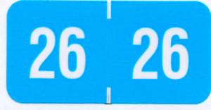 2026 Year code "Reynolds and Reynolds" Compatible Sky Blue /White 500/roll 2026 Year Code Label 1.5" x .750" Laminated 500 per roll Sky Blue background with white Numbers Reynolds & Reynolds Products compatible.
